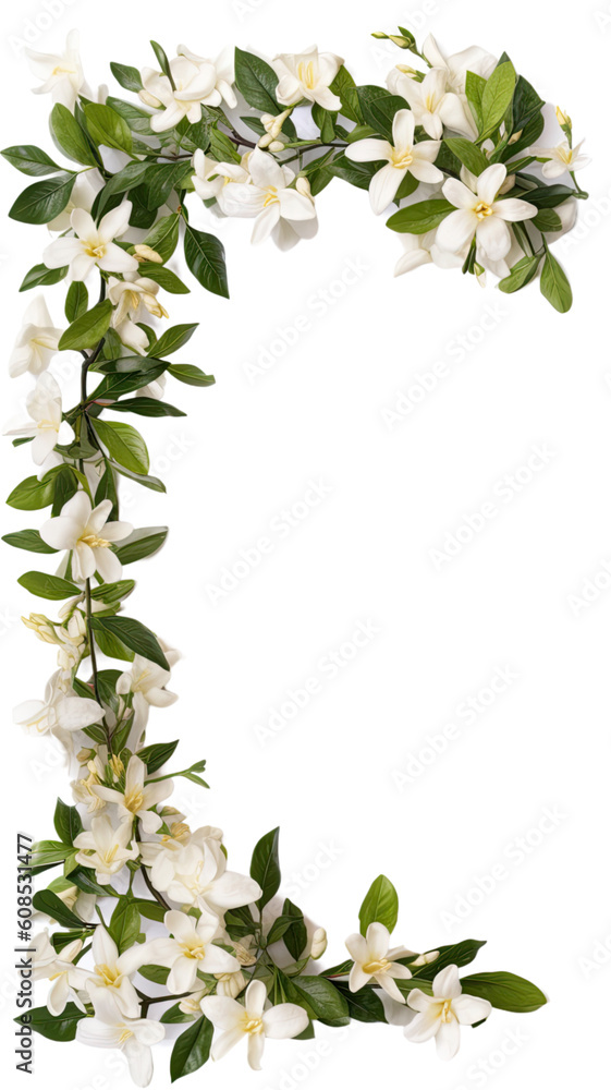 Fototapeta premium fragrant jasmine blossoms as a frame border, isolated with negative space for layouts