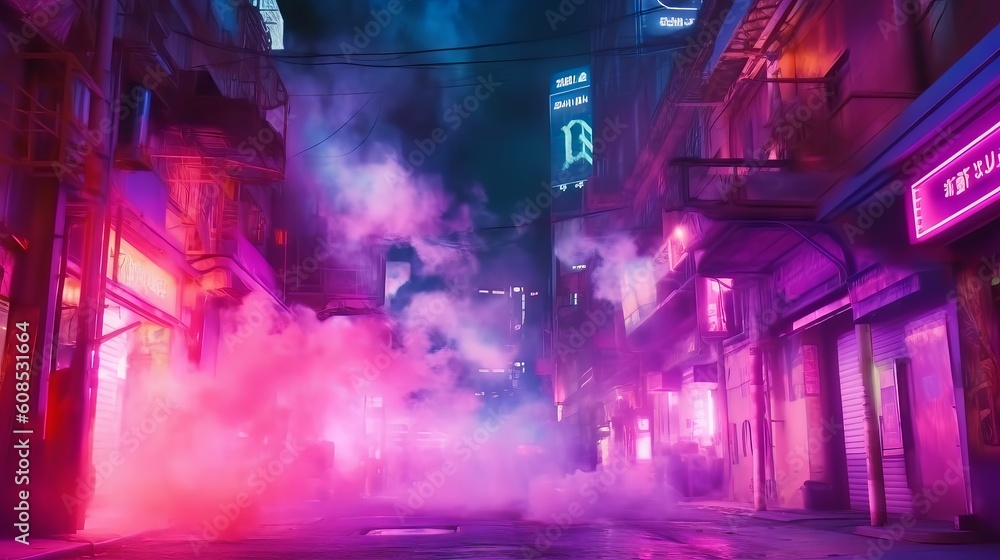 A busy city street with heavy smoke and pollution. Generative ai