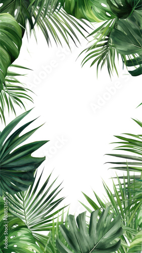 verdant palm leaves as a frame border  isolated with negative space for layouts