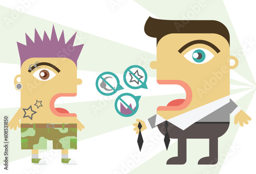 A father figure pressures a pierced, tattooed teen to dress more like himself.