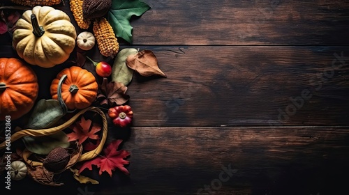 Design of a collection of pumpkins and other vegetables for Thanksgiving day banner
