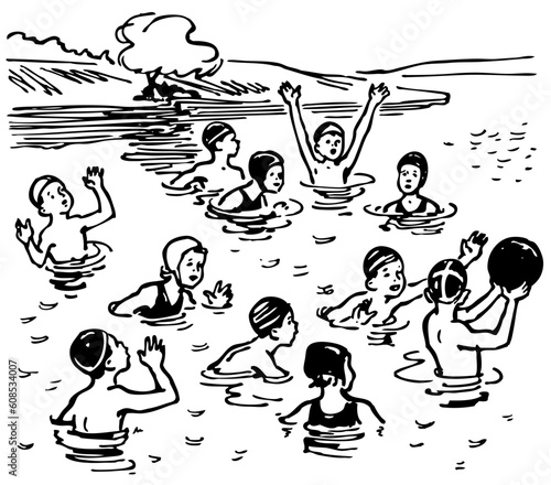 Children playing in the river