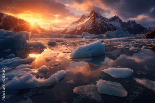 Serene Sunrise Setting with Glacier