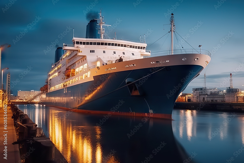Harbor Serenity Captivating View of a Ship Gracefully Docked in the Port. created with Generative AI Harbor Serenity Captivating View of a Ship Gracefully Docked in the Port. created with Generative AI