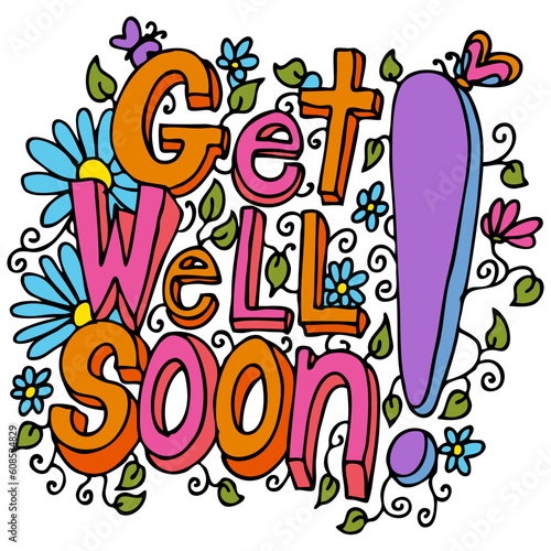 An image of a get well soon floral design drawing.