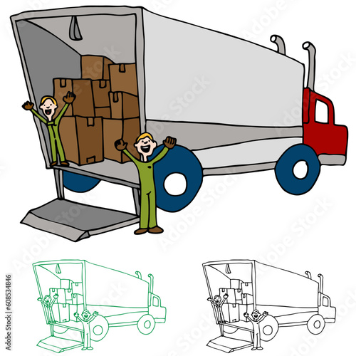 An image of a moving truck with workers.