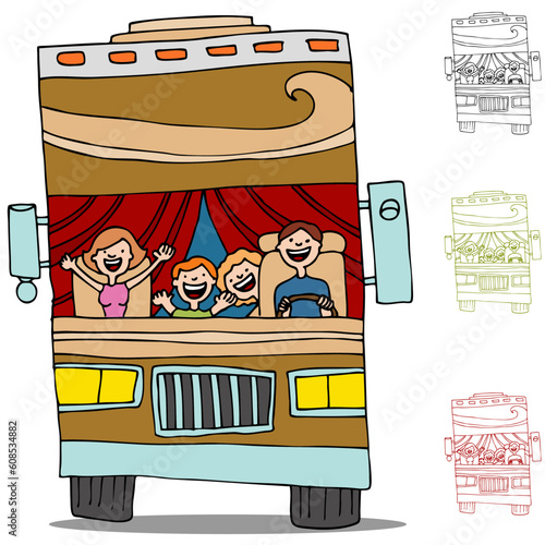 An image of a family on a road trip in an rv recreational vehicle.