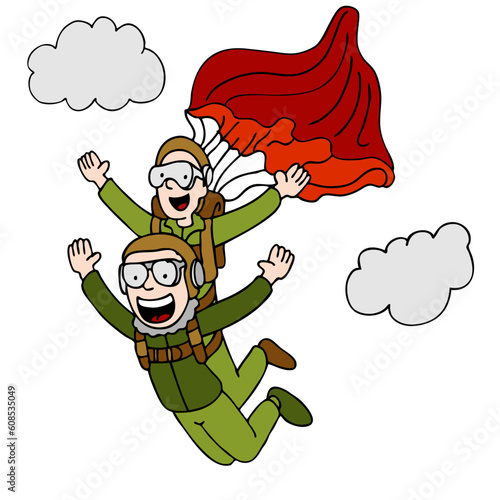An image of a people doing a tandem sky dive.