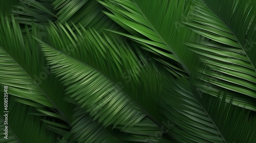 Close-up view of palm tree leaves. Generative ai