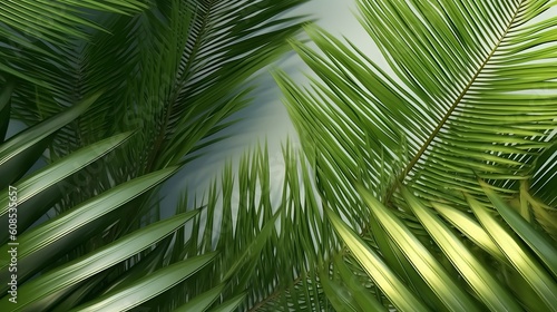 The intricate details of palm tree leaves up close. Generative ai
