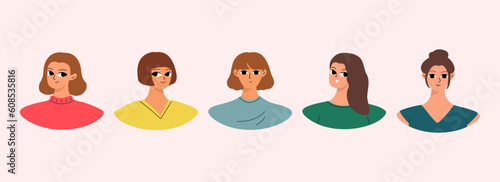 Set of female user portraits. Collection of varios women faces