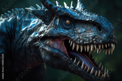 Tyrannosaurus Rex Dinosaur Head Closeup.Generative Ai