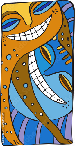 Orange and blue cat with white smiles