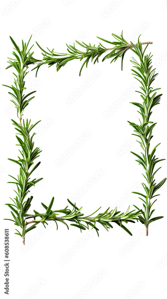 aromatic rosemary sprigs as a frame border, isolated with negative space for layouts