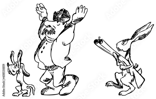 Hare caught hunter and his dog