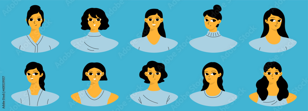 Obraz premium Set of female user portraits. Collection of varios women faces