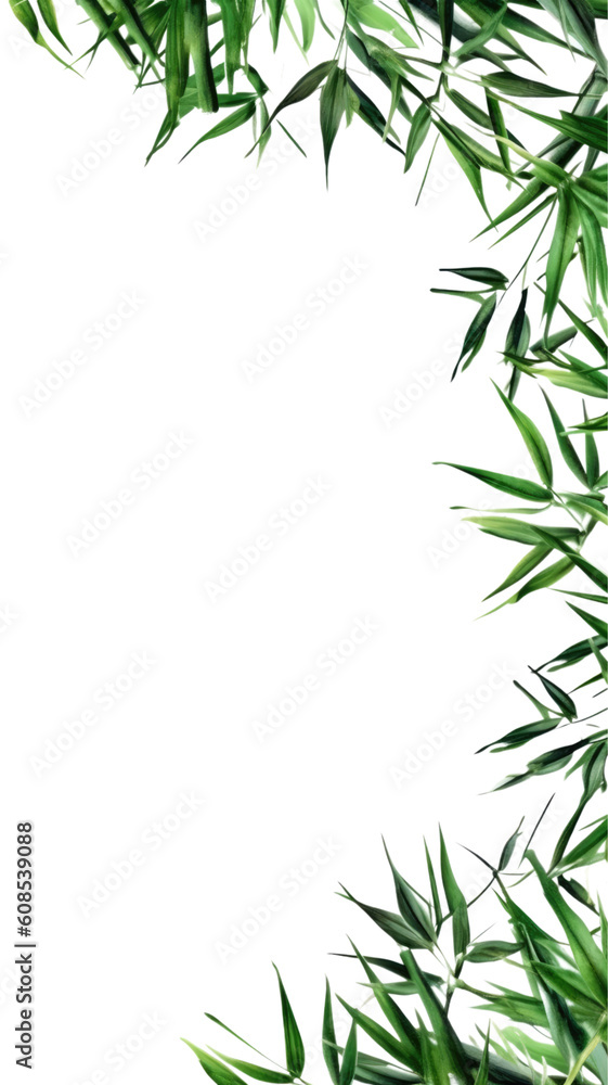 verdant bamboo leaves as a frame border, isolated with negative space for layouts