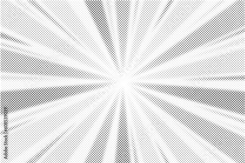 Sun rays halftone background. White and grey radial abstract comic pattern. Vector explosion abstract lines backdrop