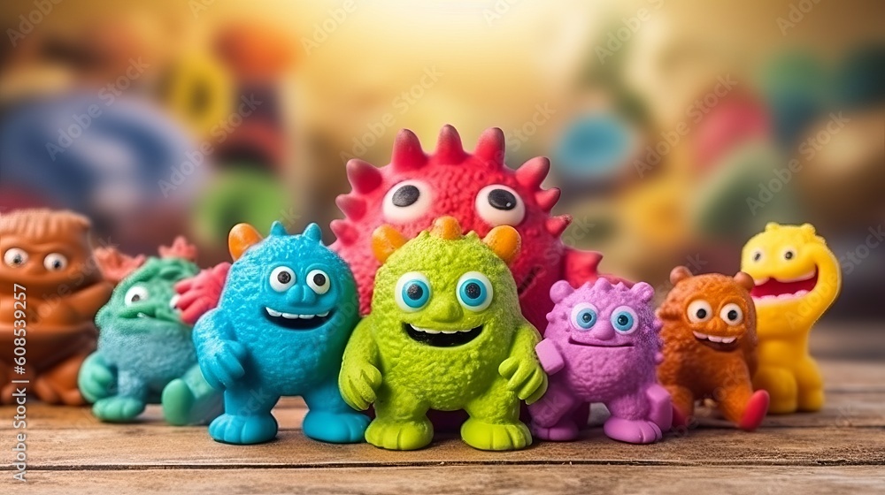 A colorful lineup of toy monsters ready for playtime. Generative ai