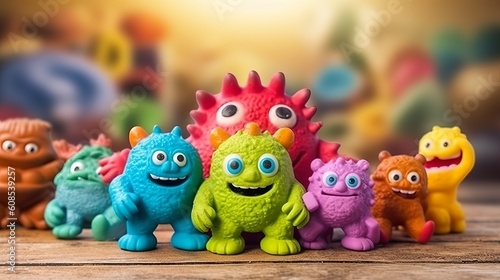 A colorful lineup of toy monsters ready for playtime. Generative ai © LabirintStudio