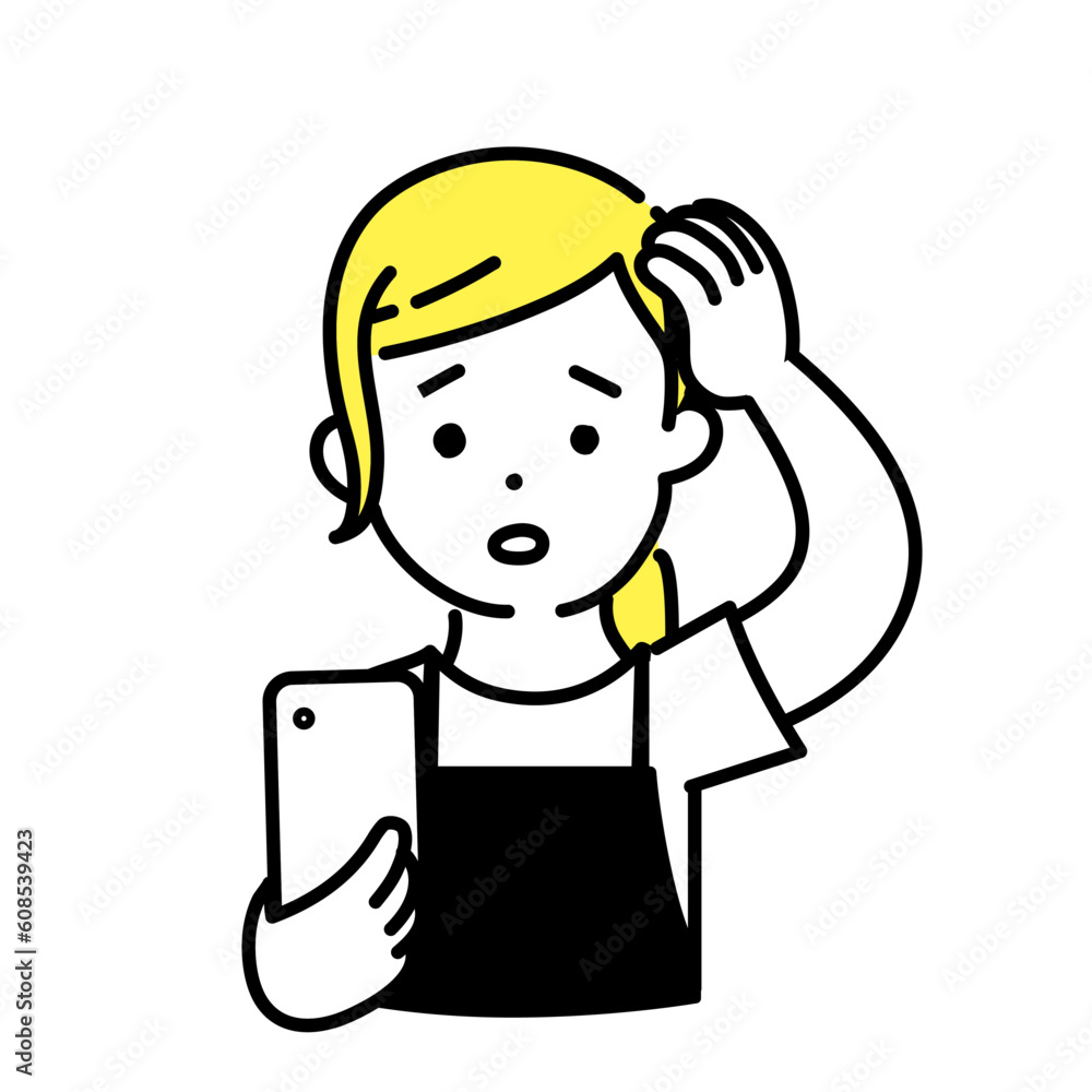 かわいい人物のイラストシリーズ _ 女性の店員_ 戸惑う かわいい人物のイラストシリーズ _ 女性の店員_ 戸惑う