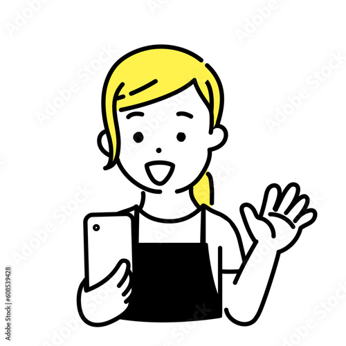 かわいい人物のイラストシリーズ _ 女性の店員_ 楽しい