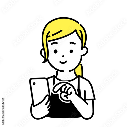 かわいい人物のイラストシリーズ _ 女性の店員_ 操作