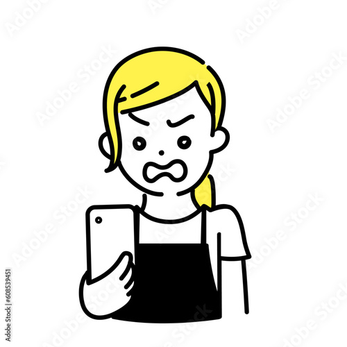かわいい人物のイラストシリーズ _ 女性の店員_ 怒る
