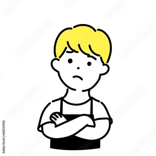 かわいい人物のイラストシリーズ _ 男性の店員_ 疑問