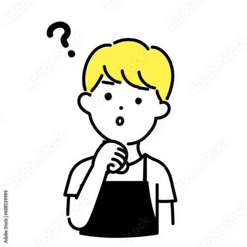かわいい人物のイラストシリーズ _ 男性の店員_ 疑問