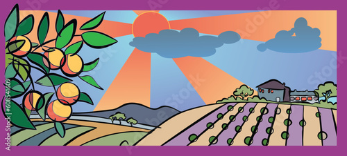 illustration of autumn and harvest in country side
