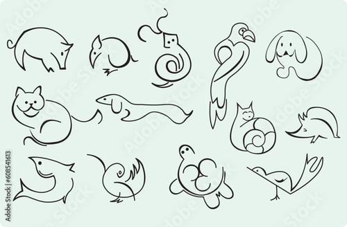 line Icons of home animals