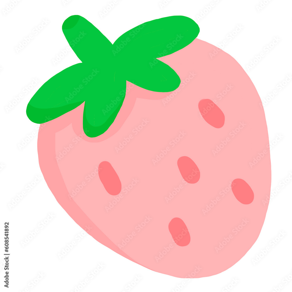 Cute Hand Drawn Single Pink Strawberry Cartoon Illustration Cute Hand Drawn Single Pink Strawberry Cartoon Illustration