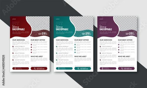 gym flyer | a4 size body building fitness gym flyer in 3 color variation