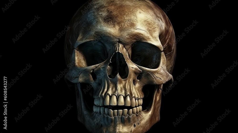 A human skull on a black background. Generative ai A human skull on a black background. Generative ai