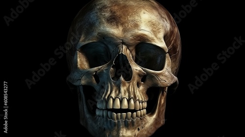 A human skull on a black background. Generative ai