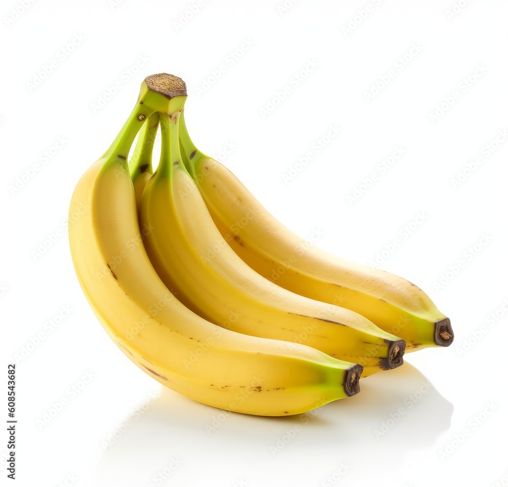 Fresh bananas isolated on white background. Fresh raw organic fruit. Generative AI.