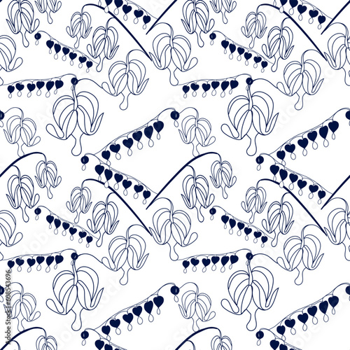 Seamless floral pattern background flowers ornament wallpaper textile Illustration "bleeding heart" dicentra