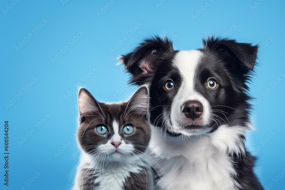 cat kitten and a Border Collie dog. Generative AI