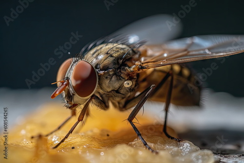 closeup dirty fly on food