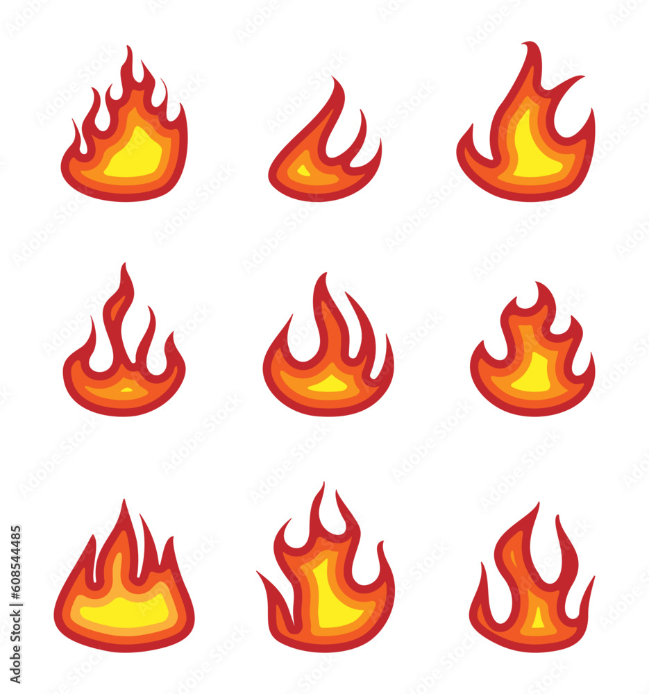 set of flat fire flames set of flat fire flames