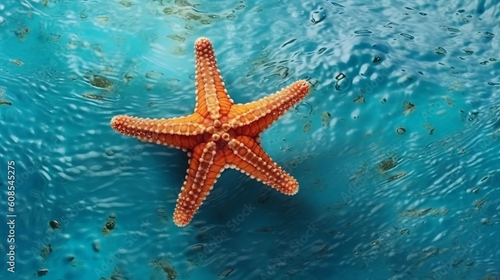 A starfish with water droplets on a blue background. Generative ai A starfish with water droplets on a blue background. Generative ai