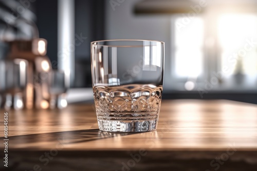 clean empty glass on the table in modern kitchen interior, ai tools generated image