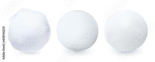 Vector Snowball Set with Shadows in Realistic Style Isolated on White Background. Winter Design Element.