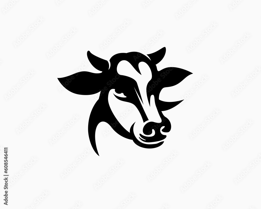 simple bull cow head side front view art style logo template illustration inspiration