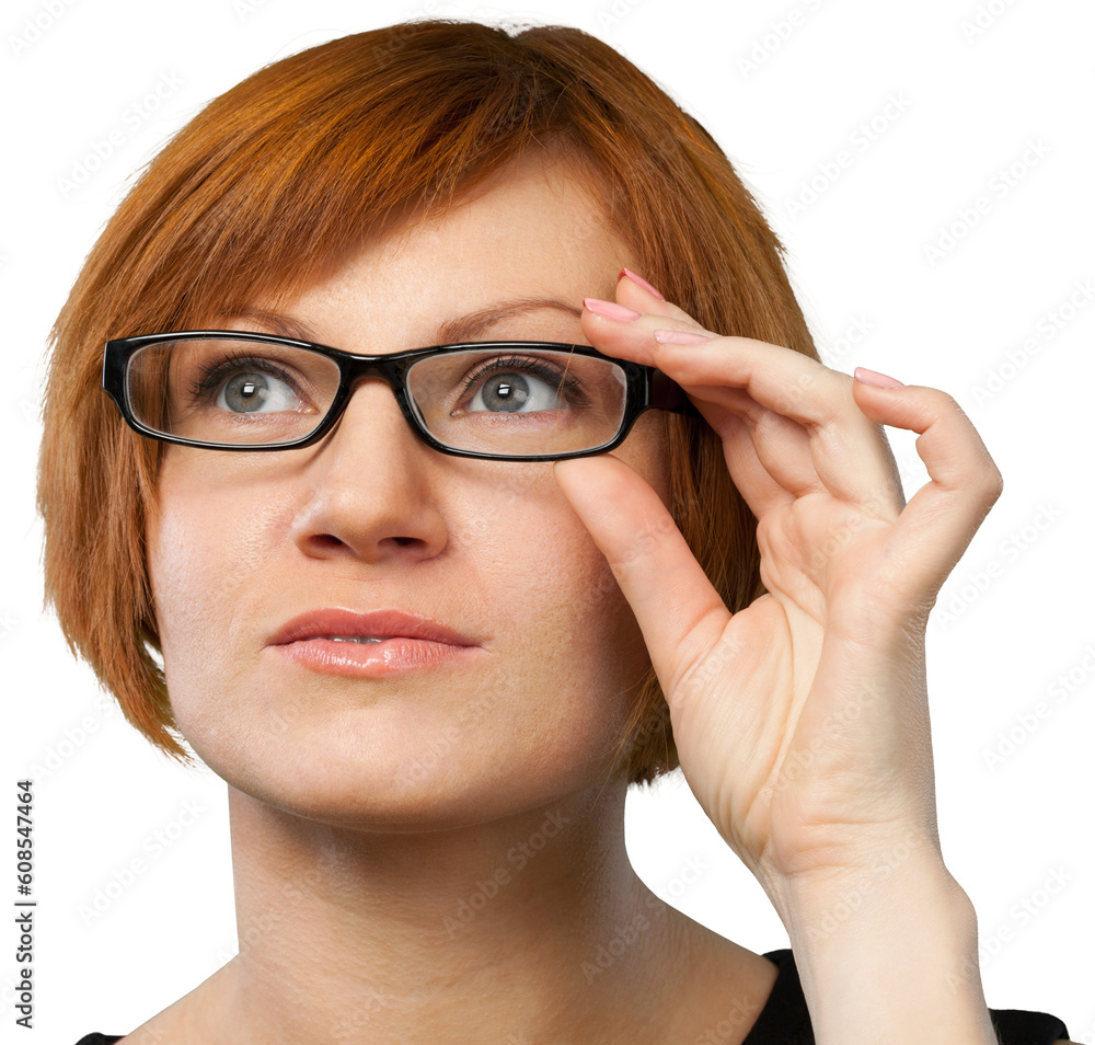Woman with glasses, eye chart in background Woman with glasses, eye chart in background