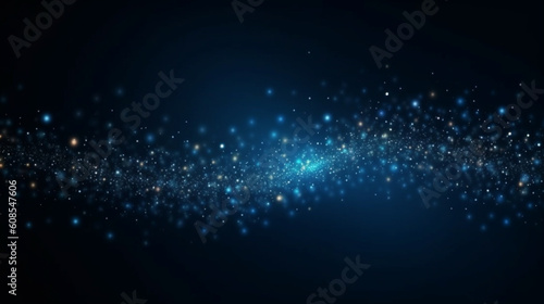 紺色の背景に光る粒子、飛ぶような輝き、テクノロジー抽象的なぼやけたバナーデザインGenerativeAI