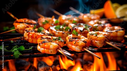 Sizzling Delights: Close-Up Flaming Grill at a Summer Barbecue