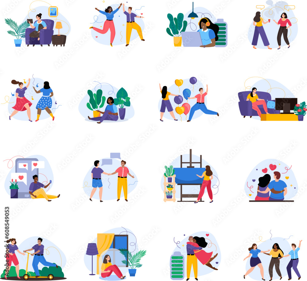 Introvert And Extrovert People Flat Icons