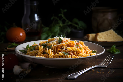 pasta with mushrooms and tomatoes studio shot meal